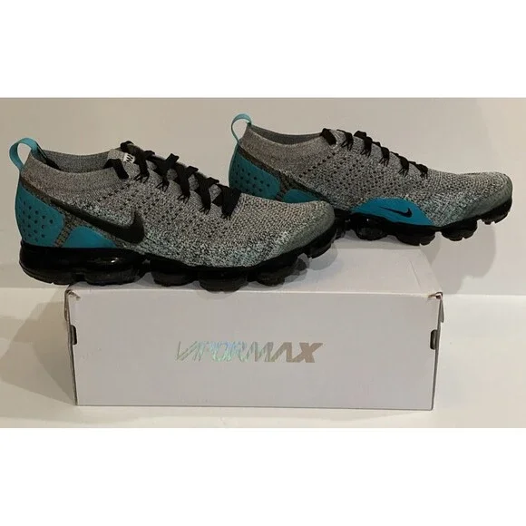 Nike Air VaporMax Flyknit 2 Mens 11.5 Black Dusty Cactus Hyper Jade Sneaker - Picture 3 of 16